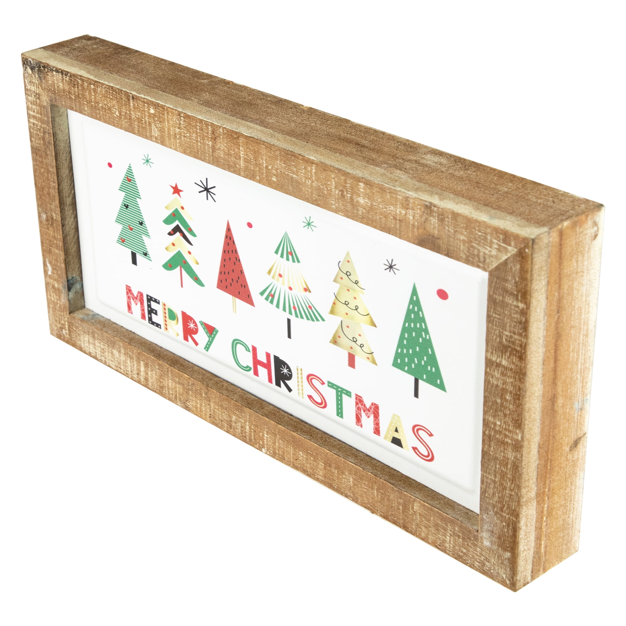 Northlight 11.75" Framed Merry Christmas Trees Metal Wall Sign