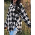 thumbnail image 3 of Camisa de manga larga a cuadros para mujer, con botones, mezcla de lana, chaqueta fina, blusa informal con bolsillo, 3 of 5