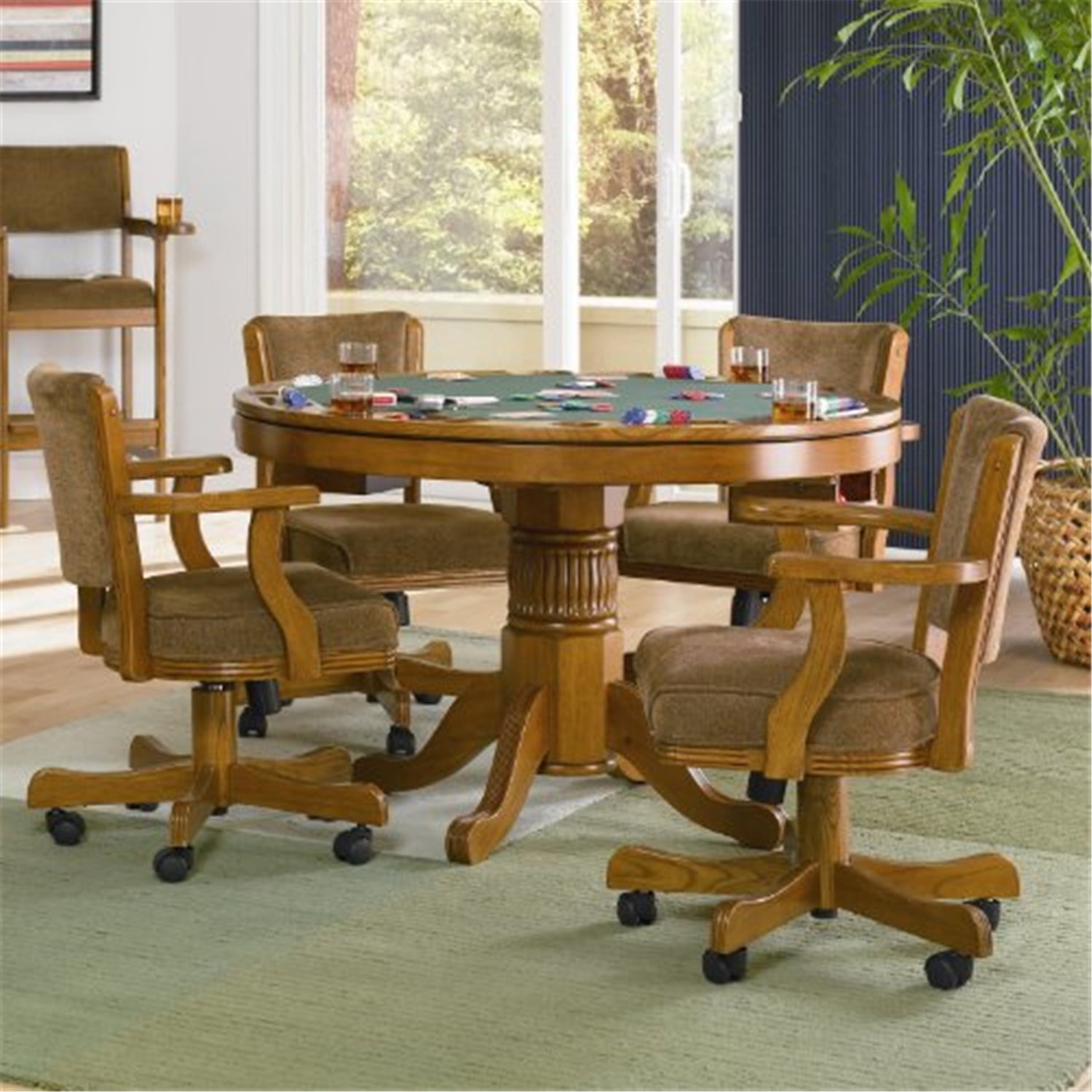 Coaster Mitc 5 Piece 3 In 1 Game Table Dining Set Amber And Olive Brown Shape Round Com Coaster Mitc 5 Piece 3 In 1 Game, Round Gaming Table With Chairs