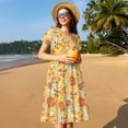 thumbnail image 4 of Rocae Cute Pizza In Various for Dresses Summer Casual Ruffle Short Sleeve Cute Crew Neck Flowy Dress with Pockets, 4 of 6
