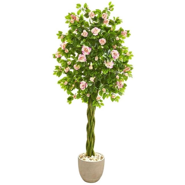 Nearly Natural 9309 6 in. Rose Artificial Tree in Sand Stone Planter