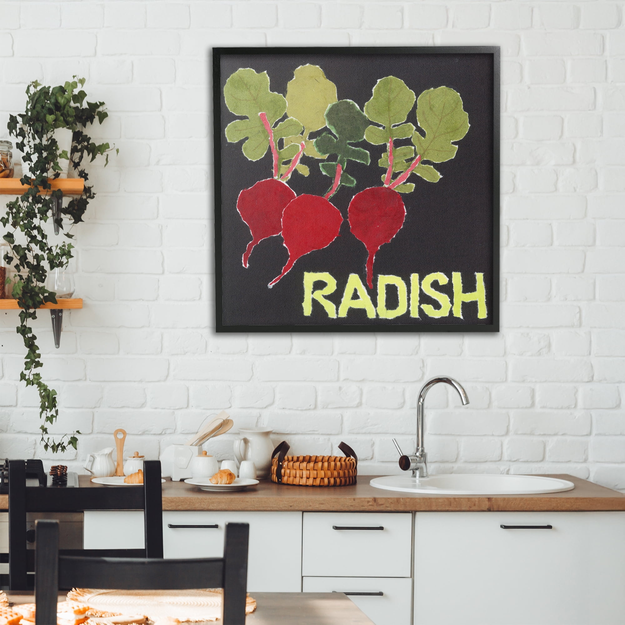Stupell Industries Collaged Radish Vegetables Black Framed Giclee Art, design by Nancy Overton