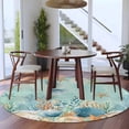 thumbnail image 3 of Round Rugs 5 Ft, Teal Coastal Non Slip Area Rugs for Kitchen Bedroom Entryway, Summer Beach Starfish Shell Coral Nautical Washable Carpet Runner Rug Floor Mats for Bedroom Home Decor, 3 of 8