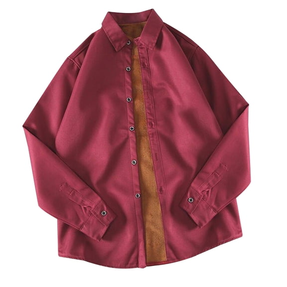 Mens Sherpa Lined Jacket Coat Casual Loose Shirt Jacket Lapel Long Sleeve Button-Up Fleece Shirt Outwear