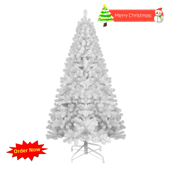 Tcbosik Artificial Christmas Tree, 5ft Unlit Hinged Xmas Tree with 498 Branch Tips for Home Office, Foldable Base Included, White