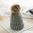 thumbnail image 4 of Women Winter Solid Color Pompom Knitted Beanie Hat Thick Warm Stretch Ski Cap, 4 of 8
