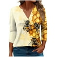 thumbnail image 2 of SOOMLON 3/4 Sleeve Tops for Women Plus Size Tunic Cotton Bee Festival Tops Casual V Neck Shirts Funny Honey Bee Print T Shirts 2025 Trendy Spring Summer Ladies Tops Loose Fit Outfits Pullover XL, 2 of 5