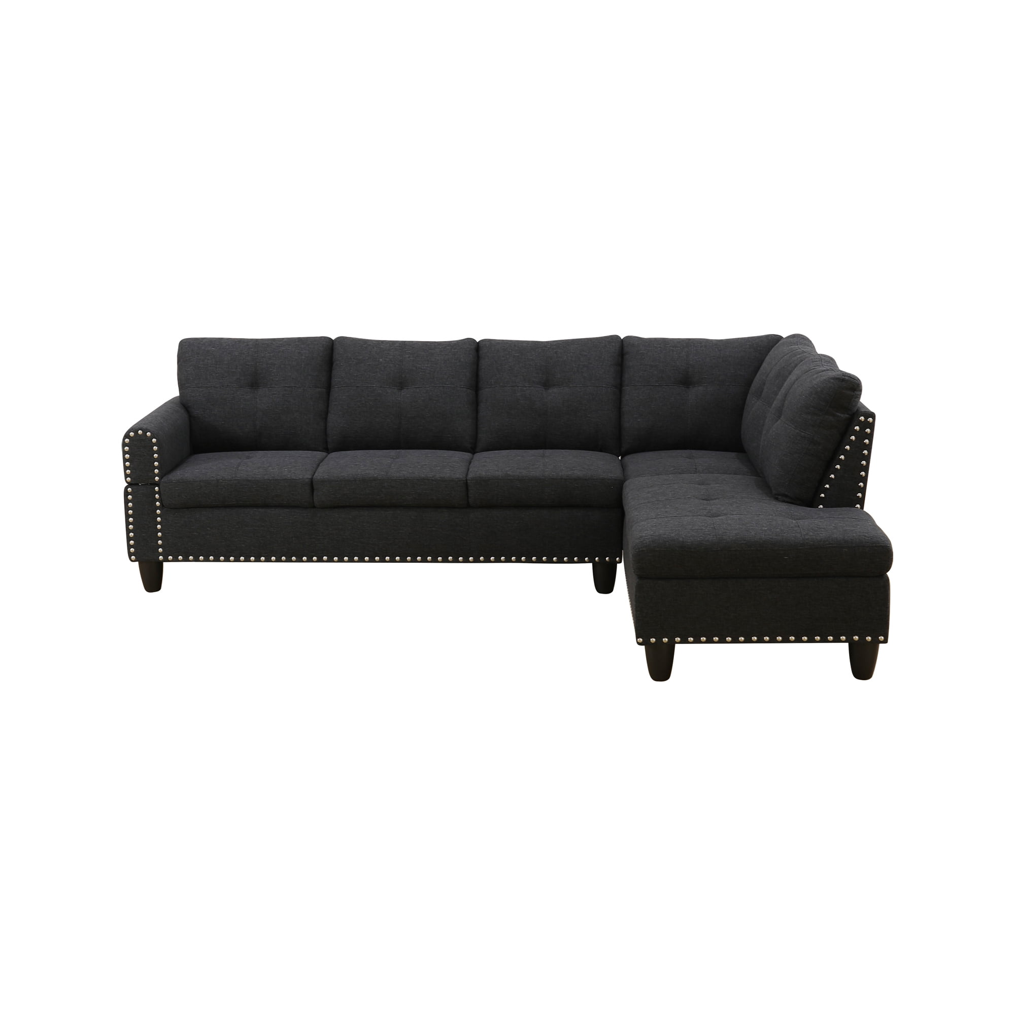 Howcool 98" Sectional Sofa, L-Shaped Couch with Right-Facing Chaise, Linen Fabric Modular Sectional Sofa for Living Room, Apartment & Small Space, Black