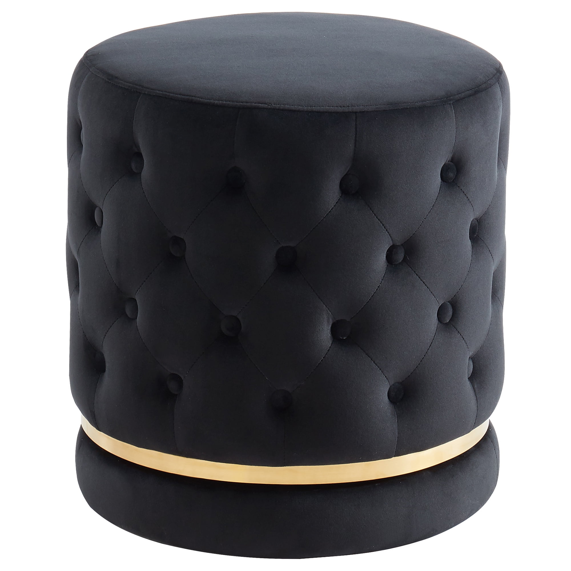 Contemporary Velvet & Metal Round Swivel Ottoman