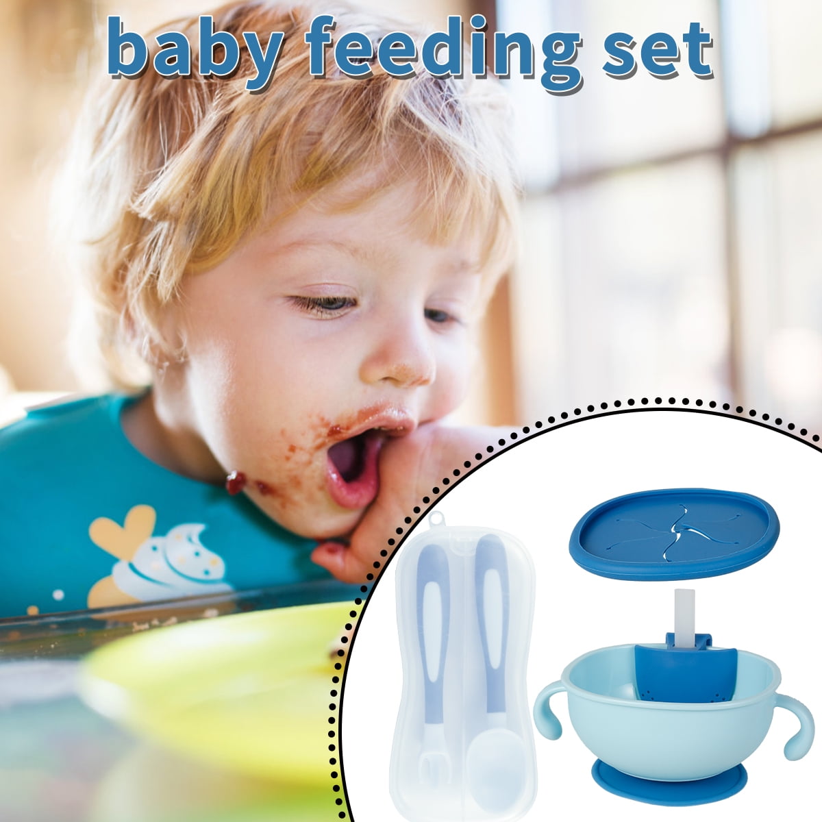 HOTBEST 3in1 Multifunctional Suction Bowl Baby Feeding Set with Lids