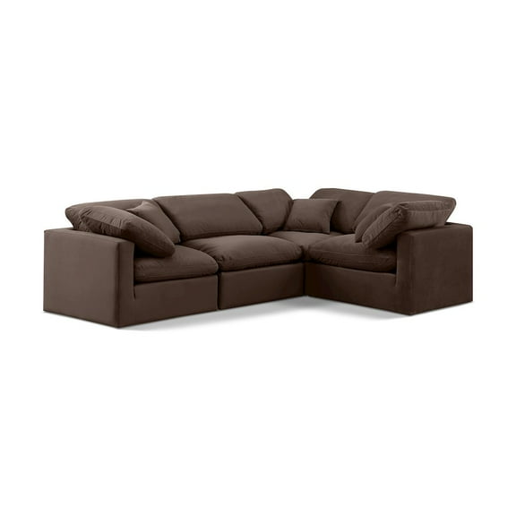 Meridian Furniture Indulge 123.5" Velvet L-Shaped Modular Sectional in Brown