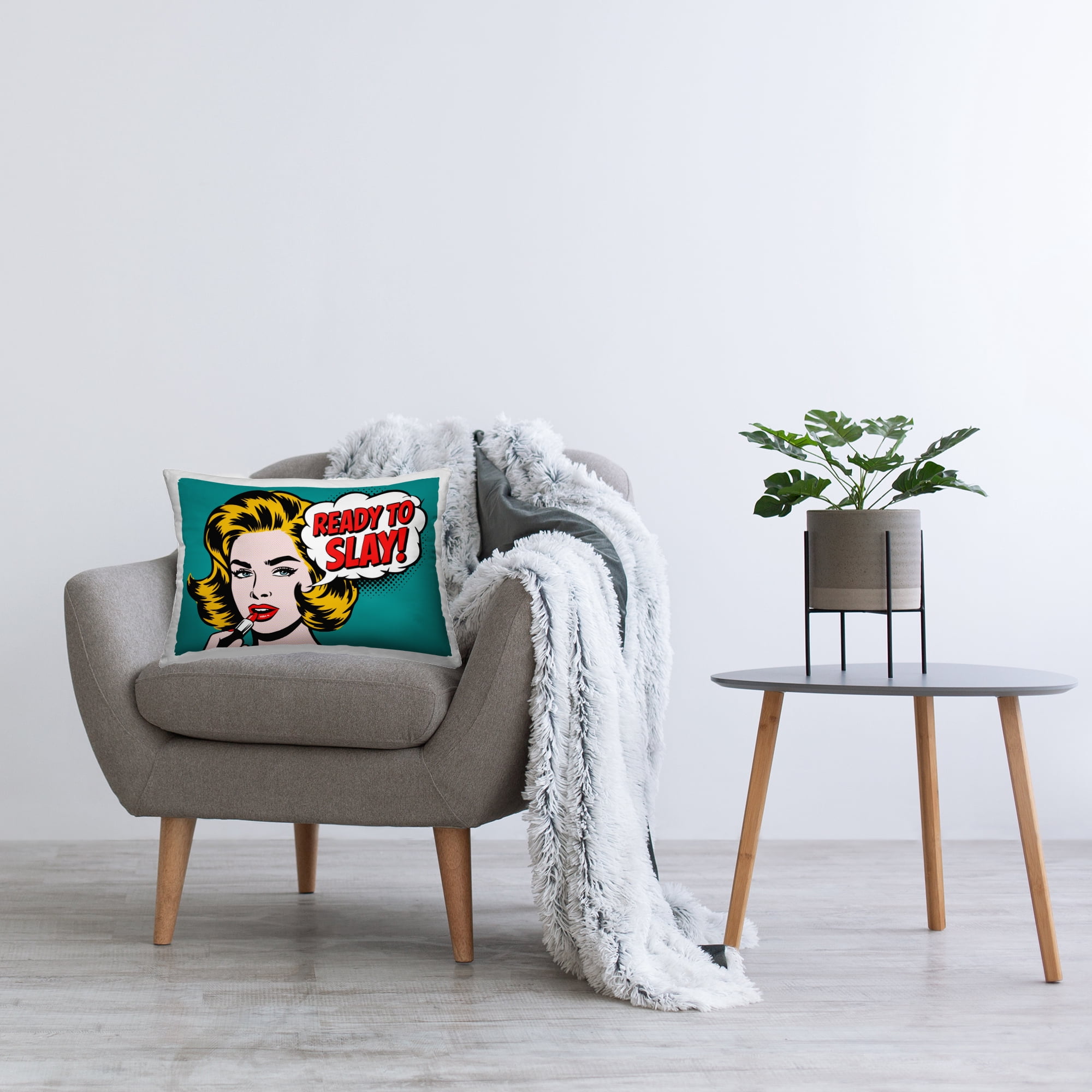 Stupell Industries Ready To Slay Lipstick Decorative Printed Throw Pillow, design by Andreas Magnusson, 14 x 7 x 20