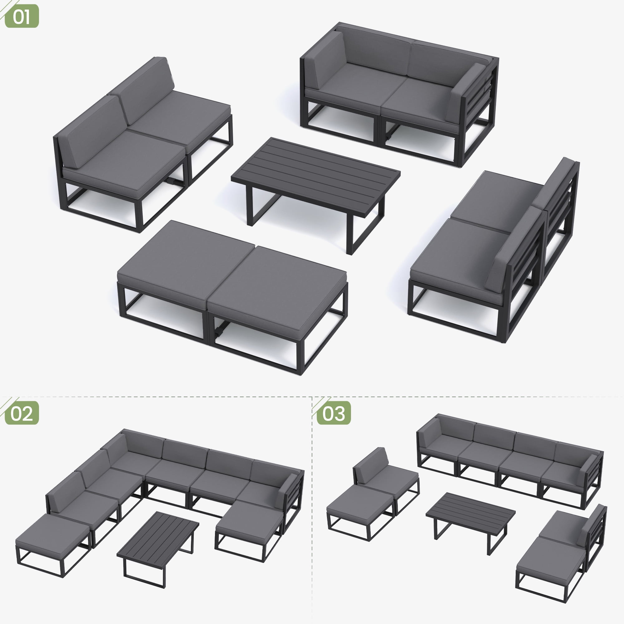 MRUAKA Aluminum Patio Furniture Set, 7 Pcs Metal Modern Outdoor Sofa Sets, Outdoor Sectional Patio Conversation Set with Coffee Table for Backyard, Poolside, White (Included Waterproof Covers)
