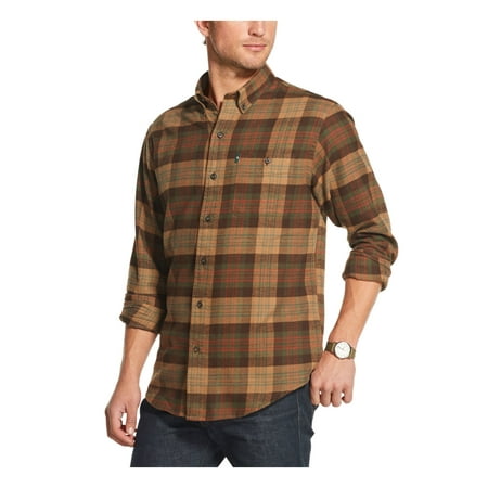 G.H. BASS Mens Green Tartan Plaid Collared Dress Shirt XL