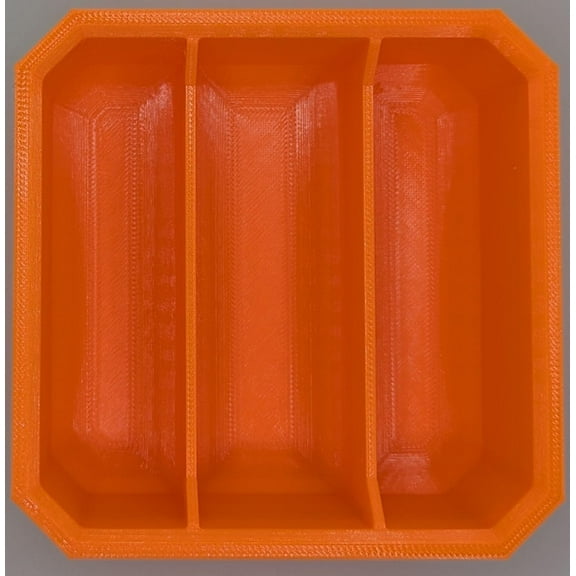 Slim Low Profile Bins/Organizers/Dividers/Small Parts Tray for Milwaukee Packout ORANGE, 3 COMPARTMENT SQUARE BIN