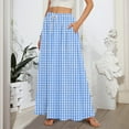 thumbnail image 2 of WTOBBY Women's Floral Gradient Print Flared Maxi Skirt Ruffle Hem A-Line Long Skirt Elastic Waist Elegant Tiered Layer Boho Skirt with Vintage Stripe Pattern,Light Blue XL, 2 of 5