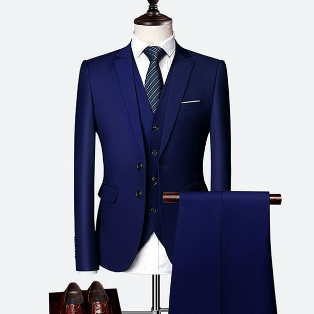 YAOLAN Men's Formal Suits 3 Pieces Single Breated 2 Buttons Blazer Vest ...