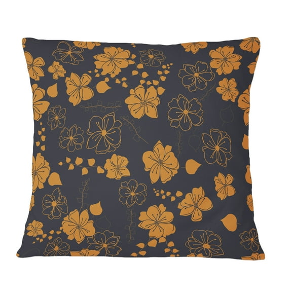 Designart Retro Handdrawn Poppies II' Mid-Century Modern Throw Pillow - 12x20
