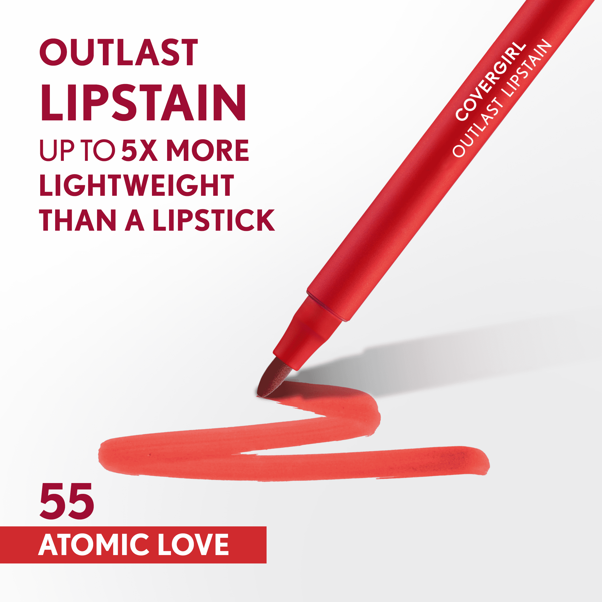 (2 pack) COVERGIRL Outlast Lipstain, 55 Atomic Love, Red, 0.05 fl oz