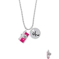 thumbnail image 2 of Delight Jewelry Silvertone Pink Camera Silvertone Script Initial Disc - K - Charm Necklace, 20"+3", 2 of 4