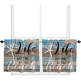 thumbnail image 3 of Semi Sheer Tier Curtains 36" Inch Length Kitchen Tiers Life is Better at The Beach Cute Starfish on Blue Wooden Board Curtains for Living Room Bathroom, Rod Pocket Window Panels 27.5"x36", 2 Pack, 3 of 5