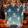 thumbnail image 2 of Cute Summer Tops Round‑Neck 3/4‑Sleeve Printed Blouse Lightweight Fashion Outfits Clothes L, 2 of 4