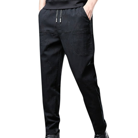 Tejiojio Men's and Big Men's Relaxed Fit Men Casual Elasticity Trousers Velvet Tether Closure Jeans Pocket Workwear Casual Pants