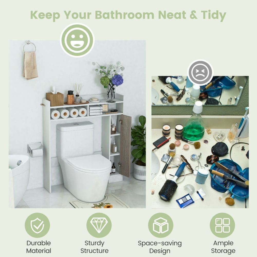 Finihen Toilet Storage Cabinet, Bathroom Cabinet Organizer, Bathroom Over the Toilet Floor Storage Organizer with Adjustable Shelves, for Bathroom, White