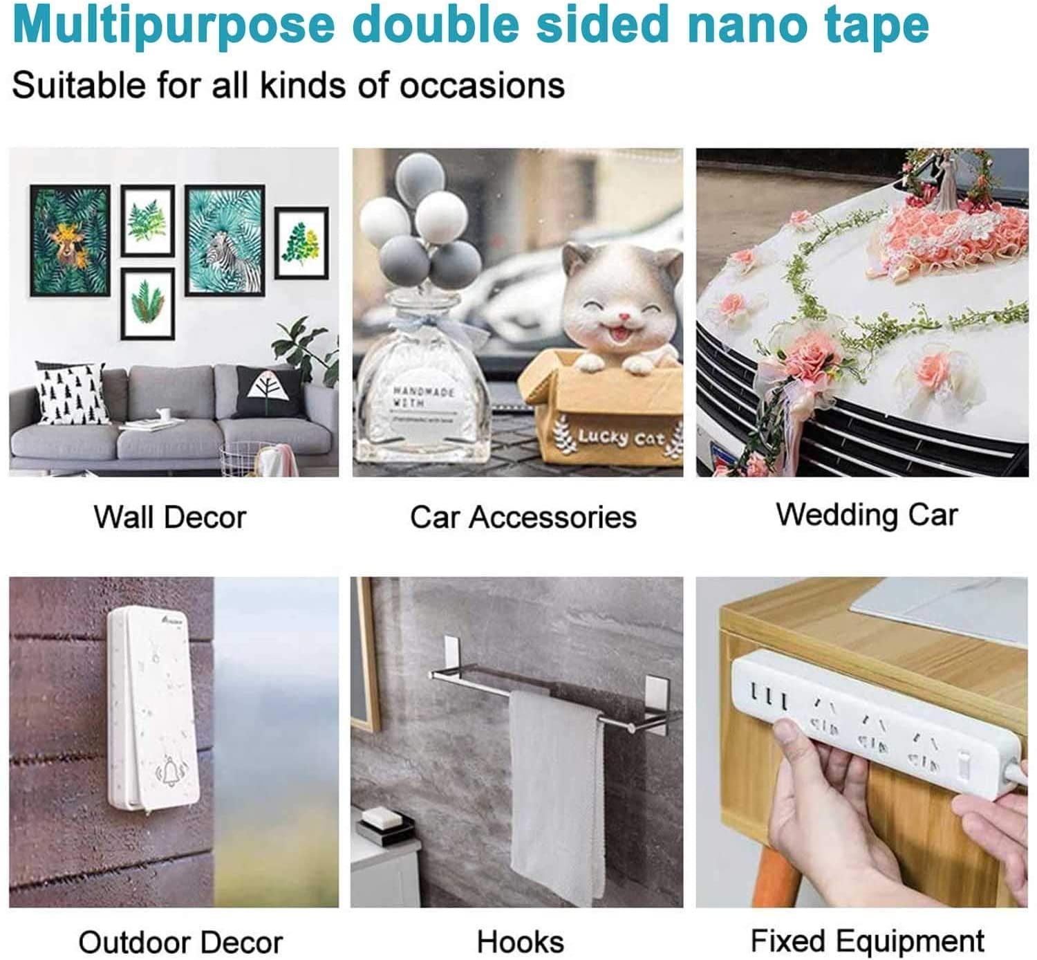 Double Sided Nano Tape Heavy Duty Adhesive 16.5ft - Multipurpose Wall Tape Removable Mounting Tape, Clear Gel Strip Washable Strong Sticky Poster