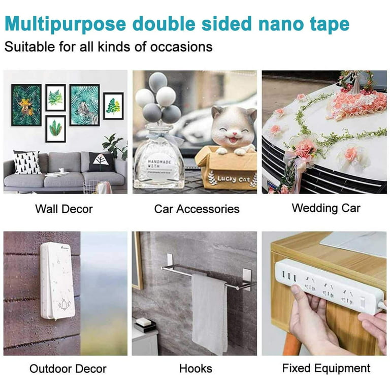 Double Sided Nano Tape Heavy Duty Adhesive 16.5FT - Multipurpose Wall Tape  Removable Mounting Tape, Clear Gel Strip Washable Strong Sticky Poster