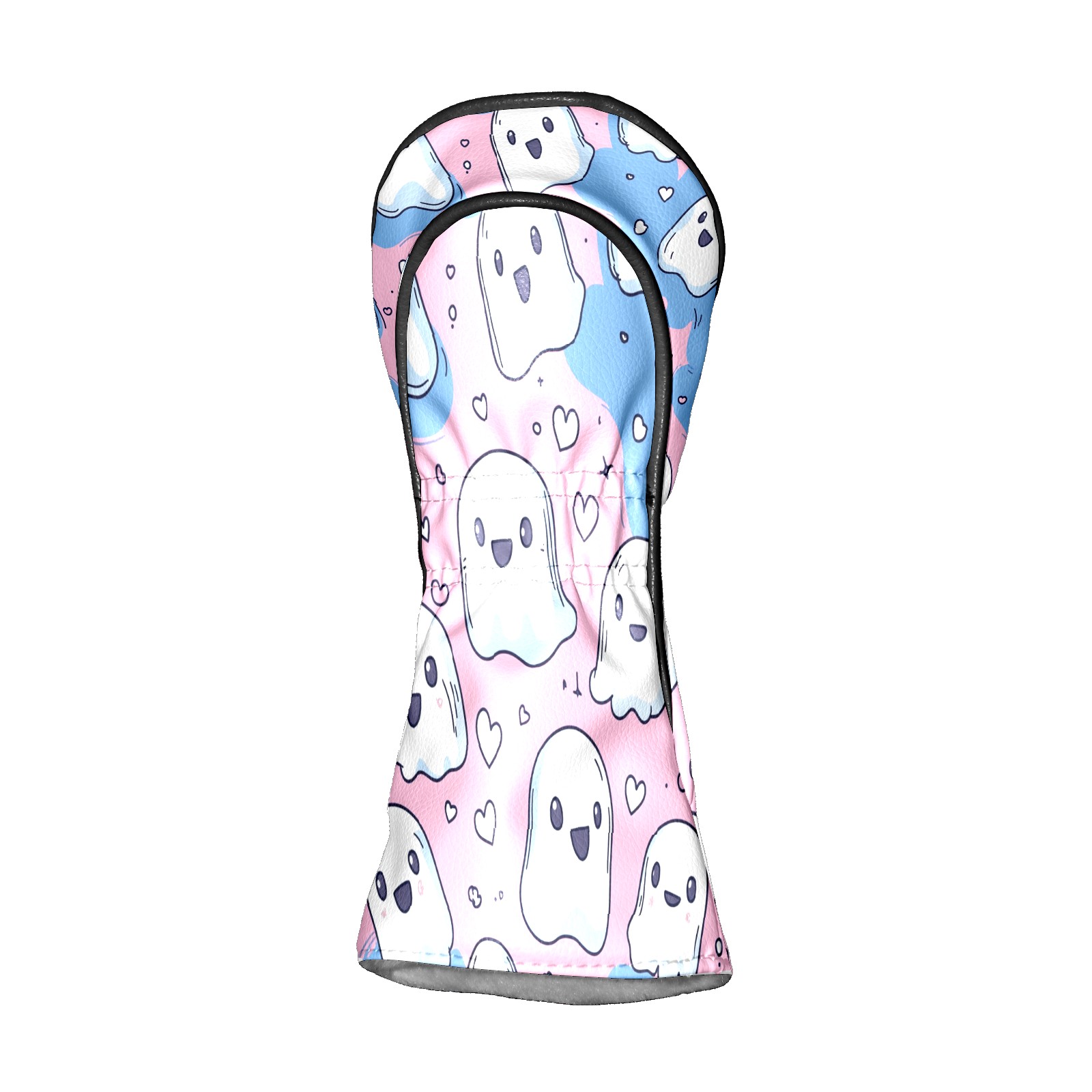 Golf Club Covers, PinkBlue Heart Ghosts Premium PU Leather Driver Hybrid Putter Head Covers with Velvet Lining, Waterproof Golf Gifts for Men Women