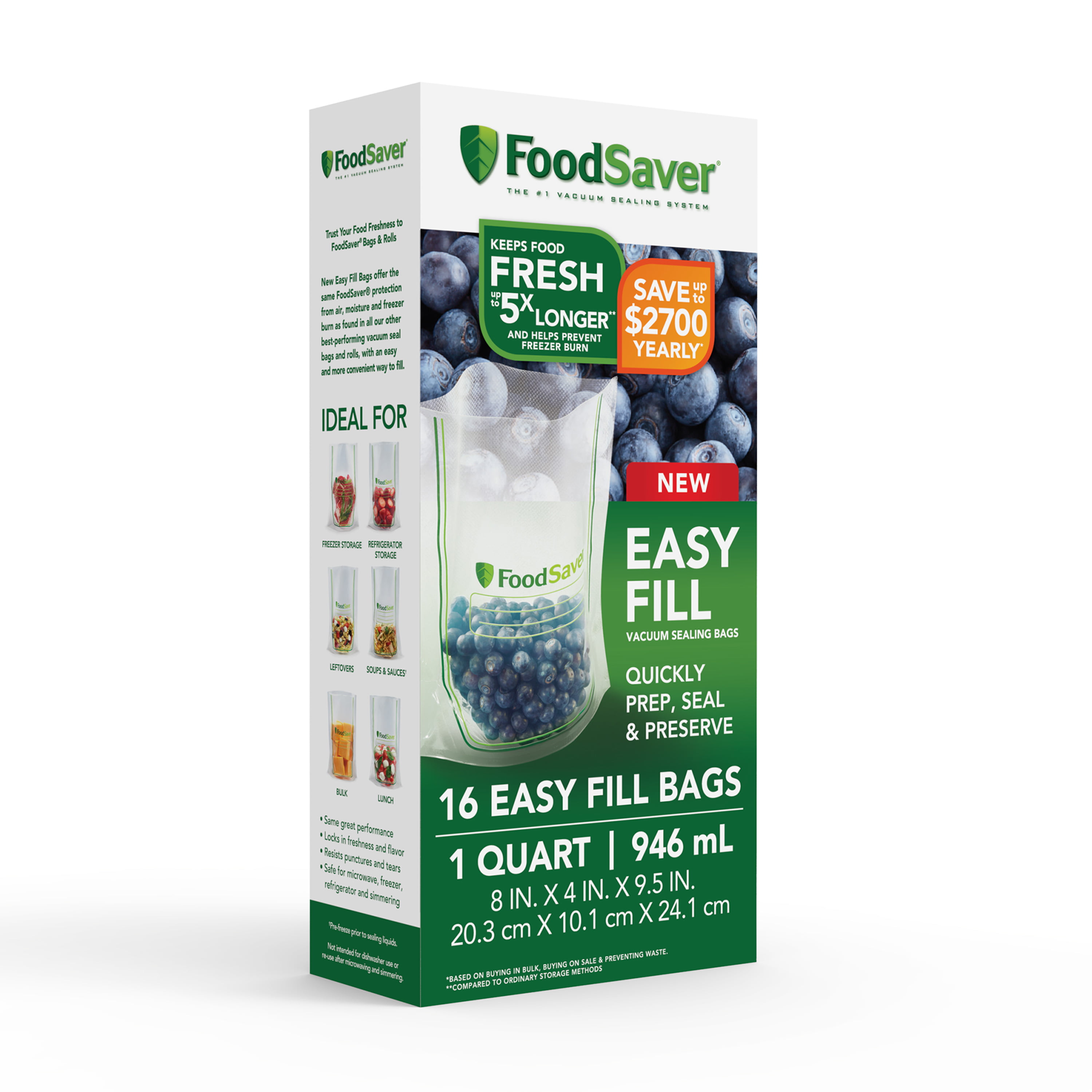 Lasting Freshness 2 Quart Reusable Vacuum Seal Freezer Bag Food Storage 9 Count 