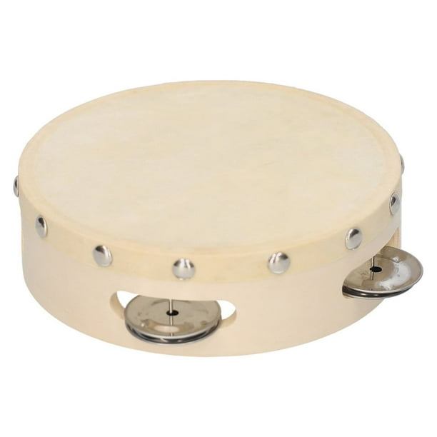 Tambor de percusión Pandereta de mano de 6 pulgadas con jingles de metal de una hilera de piel de oveja Panderetas de madera para entretenimiento Timbrel musical para adultos. niños. baile. canto. fie Tomshoo Tambor de percusión