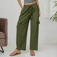 thumbnail image 2 of Linen Pants Women Elastic High Waisted Drawstring Cargo Pants Baggy Wide Leg Pant Casual Beach Pant, 2 of 6