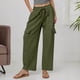 thumbnail image 2 of Pantalones de lino Pantalones cargo elásticos de cintura alta con cordón para mujer, 2 of 6
