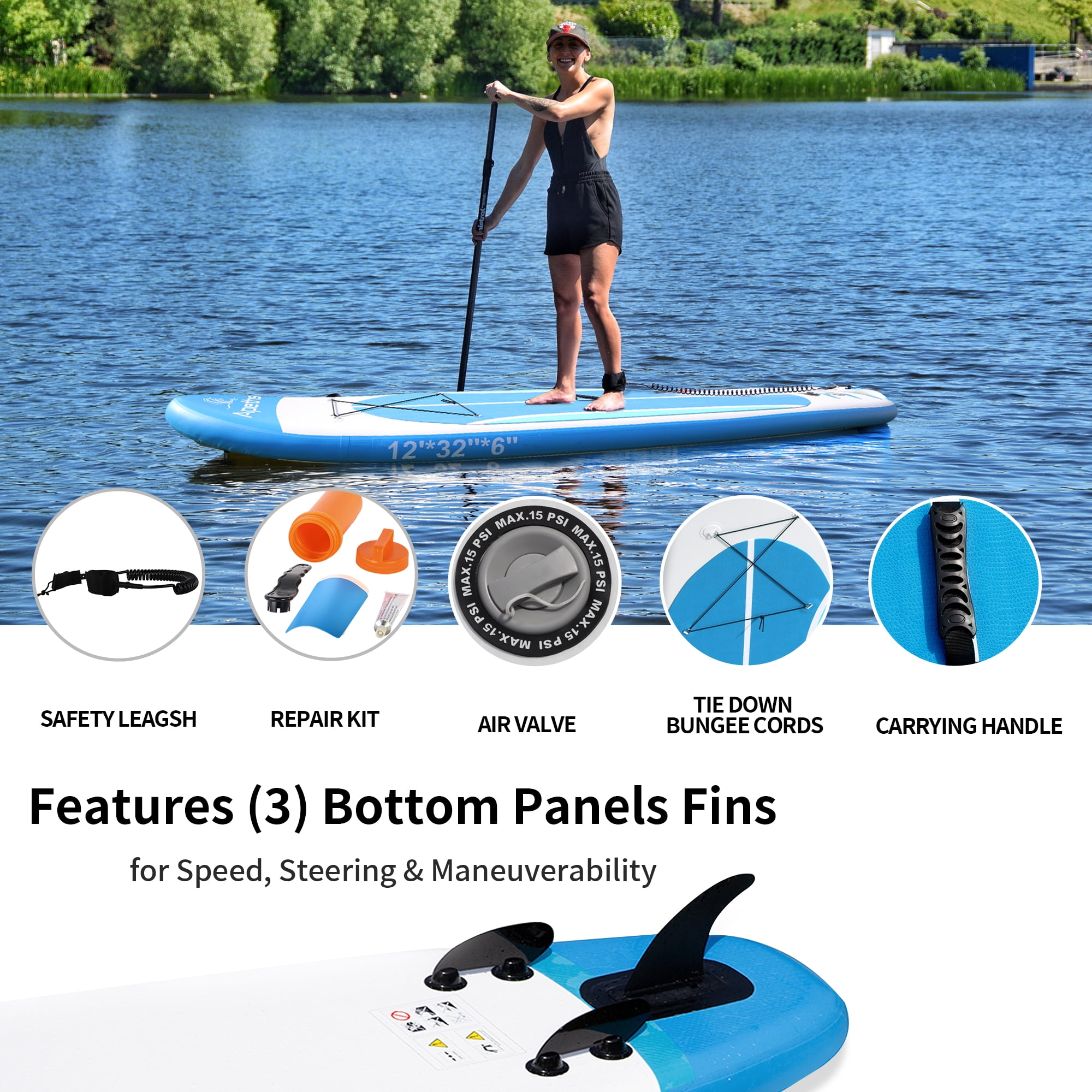 Leash Airgymfactory Inflatable SUP for All Skill Levels Stand Up Paddle Board with Premium Accessories Non-Slip Deck with Backpack Yoga or Fishing Paddle and Hand Pump for Youth & Adult in Surfing 