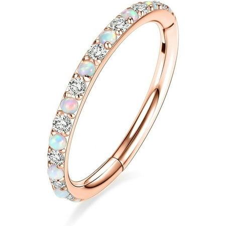 CZ Hinged Hoop Ring 20G 18G 16G 5/6/7/8/9/10/12mm Opal Surgical Steel Conch Daith Rook Cartilage Tragus Helix Earrings Septum Clicker Ring Nose Piercing Jewelry[j409]