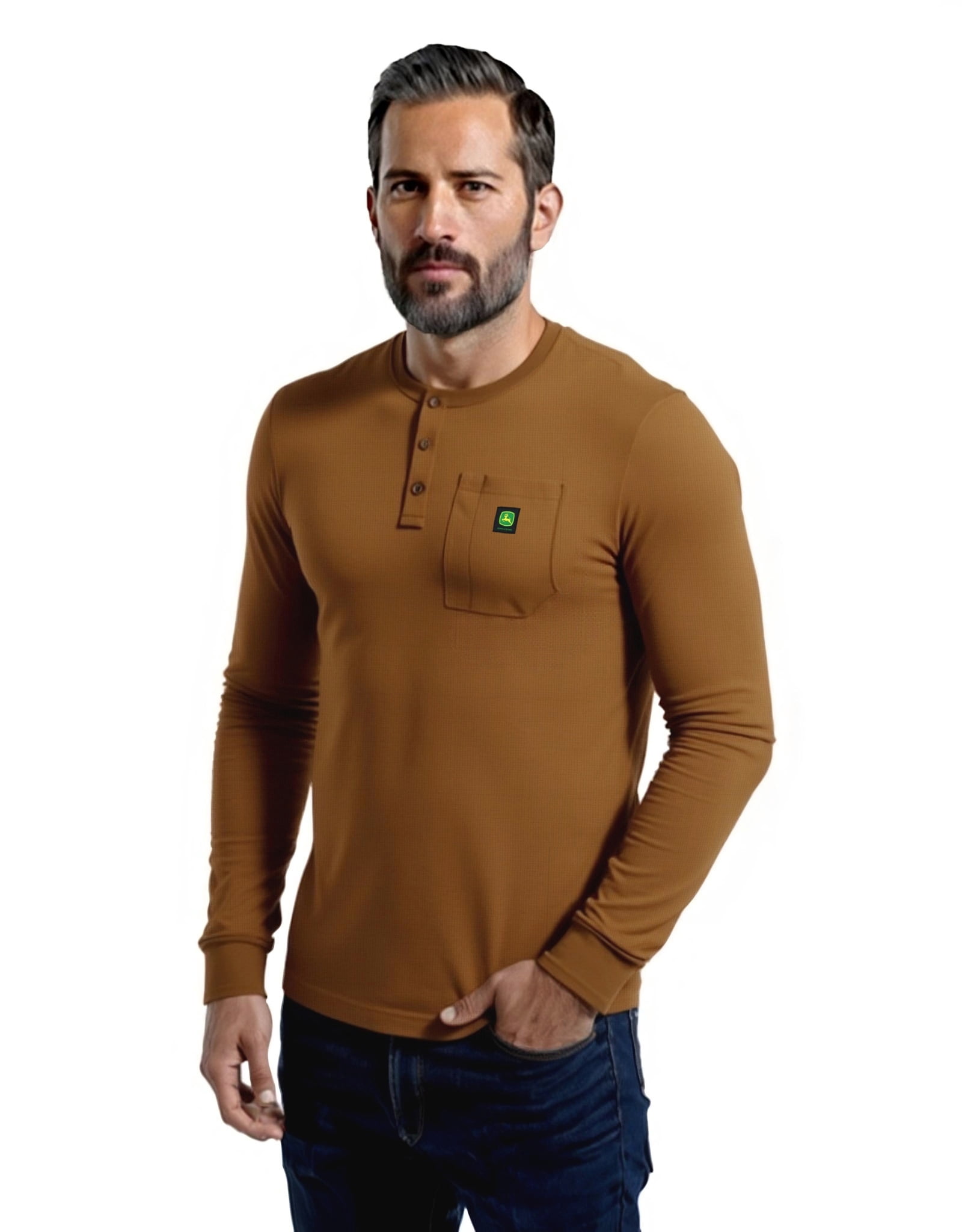 John Deere Men's Warmth Shield Long Sleeve Thermal Pocket Henley Shirt JD