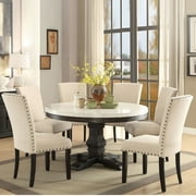Acme Nolan Pedestal Round Dining Table, White Marble & Weathered Black. (Chairs Separately) Indoor 54W x 54L x 30H
