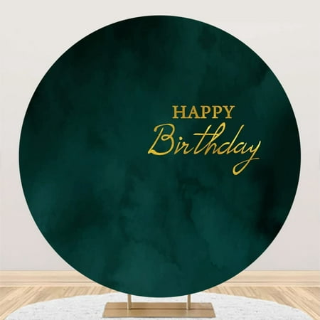 Image of 7.5x7.5ft Happy Birthday Round Backdrop Cover Dark Green Polyester Circle Photography Background for Men Women