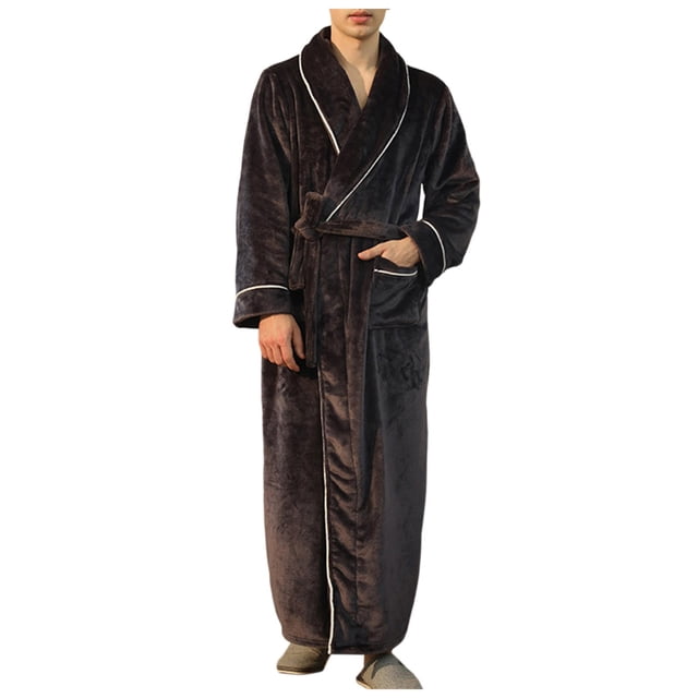Men's Winter Bathrobe Long Thick Loungewear Warm Soft Comfortable Cozy Home Wear Robe for Cold Weather