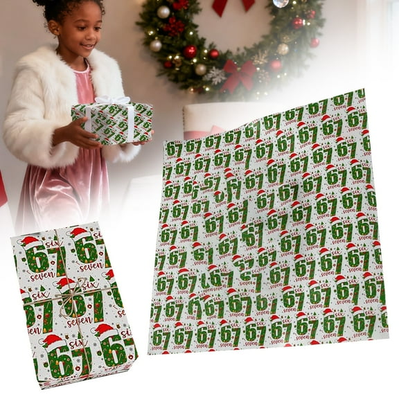 6 7 Wrapping Paper,Christmas Wrapping Paper,Xmas Gift Wrap,Six Seven Holiday Presents Packaging Papers,Festive Paper for Party Decor(20 X 35.4 INCH)