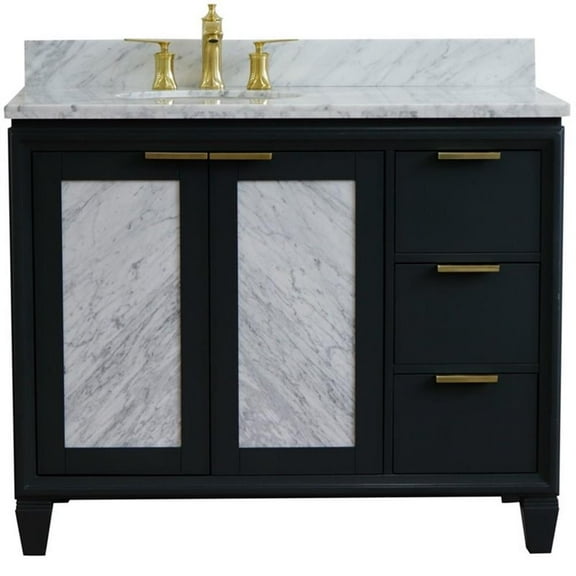Pemberly Row 43" Solid Wood Vanity with Left Oval Sink in Gray/White Carrara
