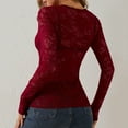 thumbnail image 5 of Hpapadks Summer Tops for Women Lightweight Floral Lace Sheer Transparent Long Sleeve V Neck Slim Shirt Womens Plus Size Tops Red L, 5 of 5