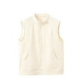 thumbnail image 2 of Coats for Women Sleeveless Zipper Round-Neck Pockets Winter Regular Solid Jackets,Womens Coats Plus Size Beige XXXXL, 2 of 5