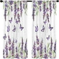 thumbnail image 6 of Purple Lavender Butterfly Kitchen Curtain 27.5W X 39L Inch 2 Panel Rod Pocket Liac Floral Spring Flower Rustic Farmhouse Wooden Country Small Short Cafe Tier Window Drapes Bathroom Home Decor, 6 of 6