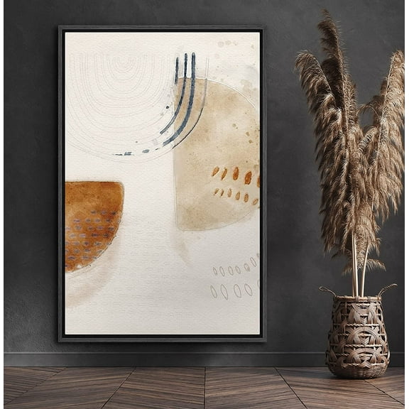 PixonSign Framed Canvas Print Wall Art Brown & Tan Squares with Black Lines Abstract Shapes Illustrations Minimalism Chic Relax/Calm Multicolor Warm for Living Room, Bedroom, Office - 16"x24" Black