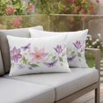 thumbnail image 4 of Spring Floral Pillow Covers 2 Pack Retro Purple Pink Flower Watercolor Plant Farmhouse Pillowcase Waterproof Outdoor Throw Pillow Cover for Patio Balcony Rectangular Cushion 20”x12”, 4 of 9