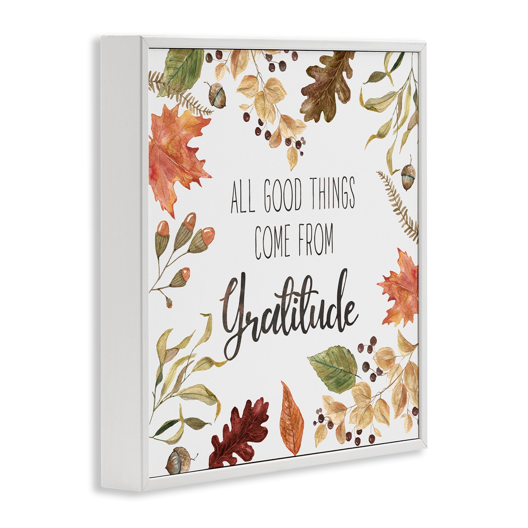 Stupell Industries All Good Things Graditude Botanical & Floral Painting White Framed Art Prints Wall Art, 12 x 12