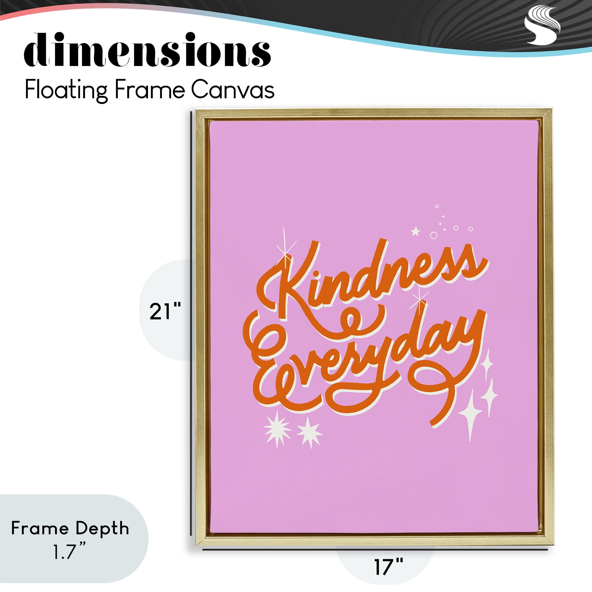 Stupell Industries Cursive Kindness Everyday Gold Framed Floater Canvas Wall Art, design by Indira Prieto | IndySign
